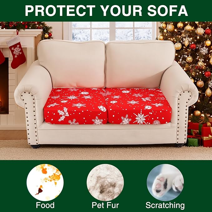 Smiry Printed Couch Cushion Covers, Stretch Soft Couch Covers for Sofa, Washable Non-Slip Sofa Slipcover Furniture Protector for Indoor and Outdoor (2 Pack, Red)
