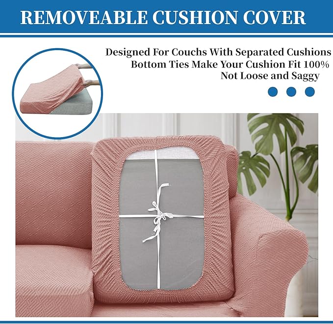 XINEAGE New 3 Pieces Couch Covers for 2 Cushion Sofa Super Stretch Loveseat Slipcover Pet Dog Universal Slip Cover Anti Slip Love Seat Furniture Protector (Dusty Pink, 55"-69")