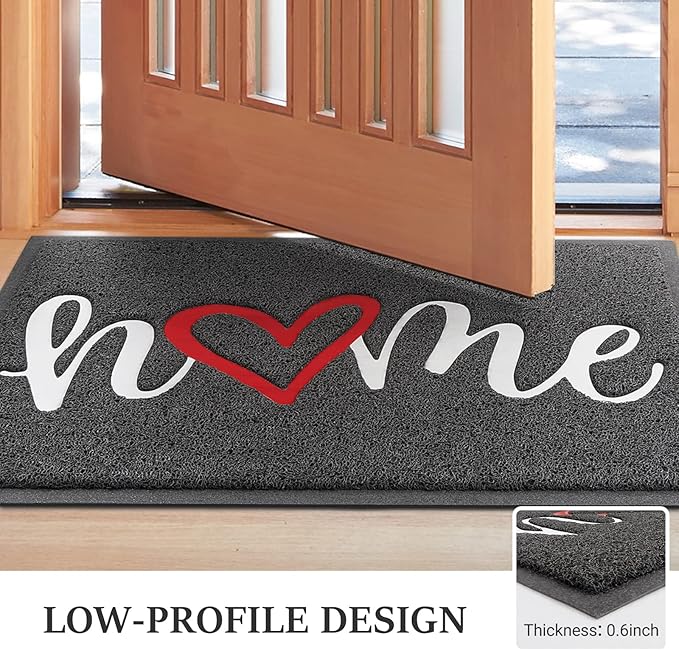 BeneathYourFeet Door Mat, Welcome Mat Low Profile Floor Mat Front Doormat Indoor and Outdoor Doormat Non Slip Rugs for Entryway, Patio, High Traffic Areas (32"x20", Grey-Home)
