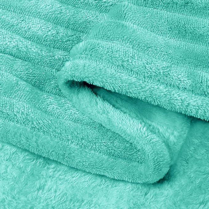 BEDELITE Fleece Blanket Twin Size – 3D Ribbed Jacquard Soft and Warm Decorative Fuzzy Blankets – Cozy, Fluffy, Plush Lightweight Throw Blankets for Couch, Bed, Sofa(Aqua, 60x80 inches)
