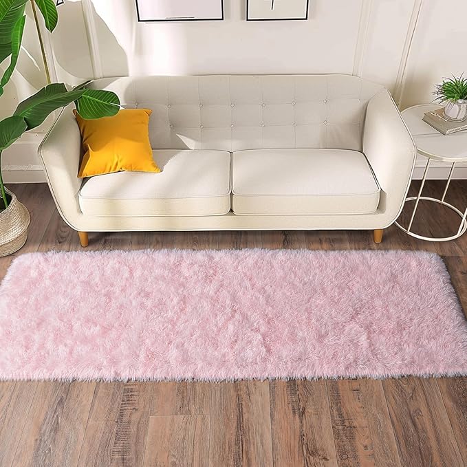 Soft Shag Runner Rugs for Girls Bedroom, 2x6 Pink Fluffy Throw Area Rug Non Slip for Hallways Kids Bedside Dorm, Long Shaggy Furry Carpet for Nursery Living Room