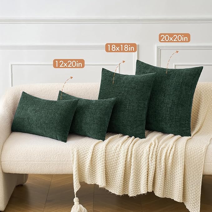 MIULEE Pack of 2 Green Throw Pillow Covers 20x20 Inch Soft Chenille Pillow Covers for Sofa Living Room Couch Solid Dyed Cases