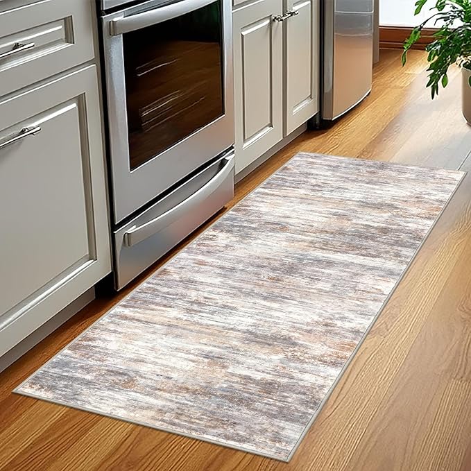 KOZYFLY Kitchen Runner Rug for Hallway Non-Slip Modern Abstract Runner Rug 2x5 Multi Grey/Orange, Washable Carpet Runner Laundry Room Mat with Soft Low Pile for Entryway Bathroom
