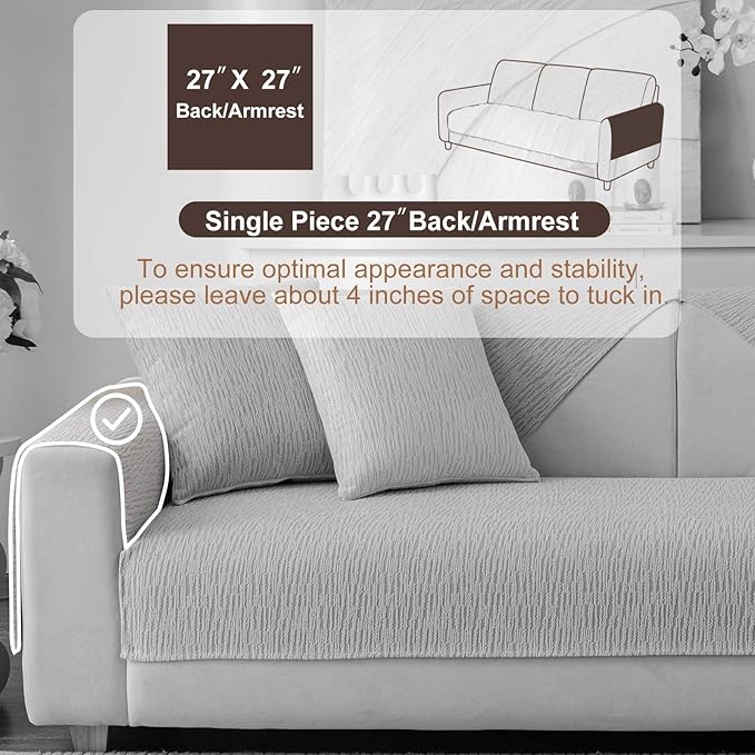 Soft Waterproof Chenille Cover Washable, Non Slip Sectional Sofa Covers for 3 Cushion Couch Sofa L Sharped Sofa Slipcover for Pets, Furniture Protector (1 PCS 27"x27" Light Grey)