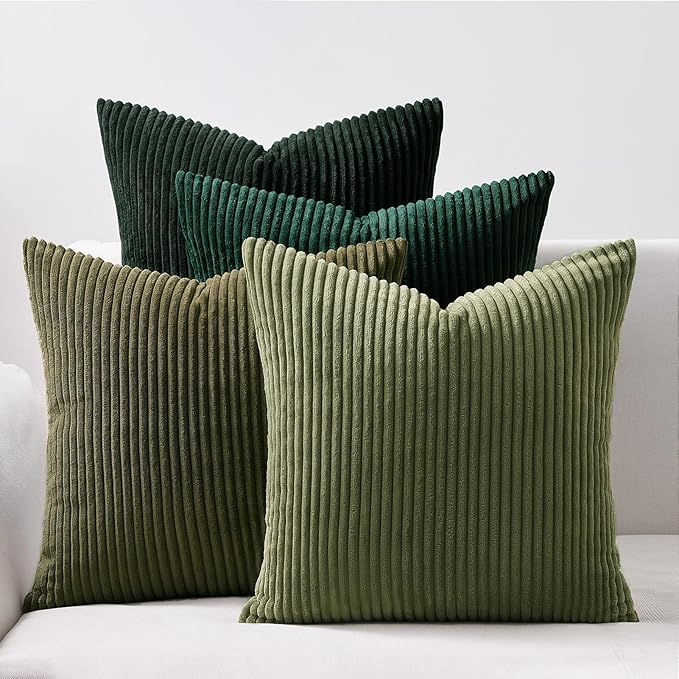 Topfinel Corduroy Throw Pillow Covers Pack of 2 Gray 16"x16" No Insert with Hidden Zipper | Decorative Cushion Covers for Fall, Halloween, Thanksgiving, Christmas Green