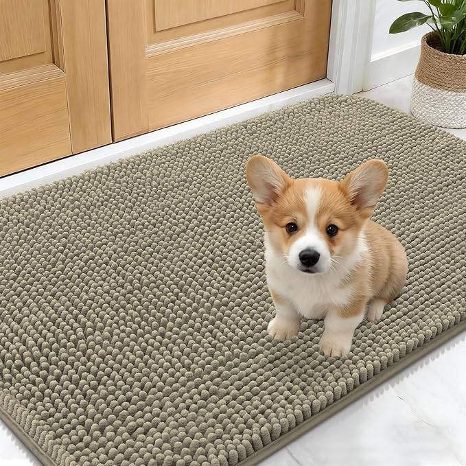 OLANLY Dog Door Mat for Muddy Paws 24x16, Absorbs Moisture and Dirt, Absorbent Non-Slip Washable Doormat, Quick Dry Chenille Mud Mat, Entry Indoor Entryway Carpet for Inside Floor, Warm Taupe