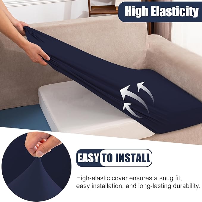 Patio Stretch Cushion Covers, Chair Cushion Covers& Sofa Replacement Slipcovers for Patio Furniture Cushion Covers, Washable Reusable Furniture Protector (4, Navy)