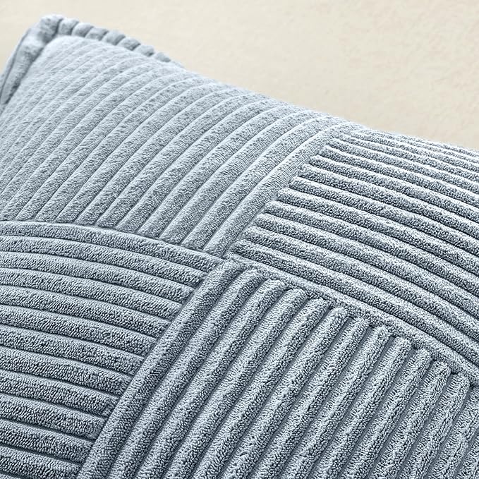 MIULEE Decorative Throw Pillow Covers for Couch Bed Livingroom 16x16 Inch Set of 2 Dustyblue Boho Accent Throw Pllows Broadside Striped Patchwork Soft Corduroy Pillowcases