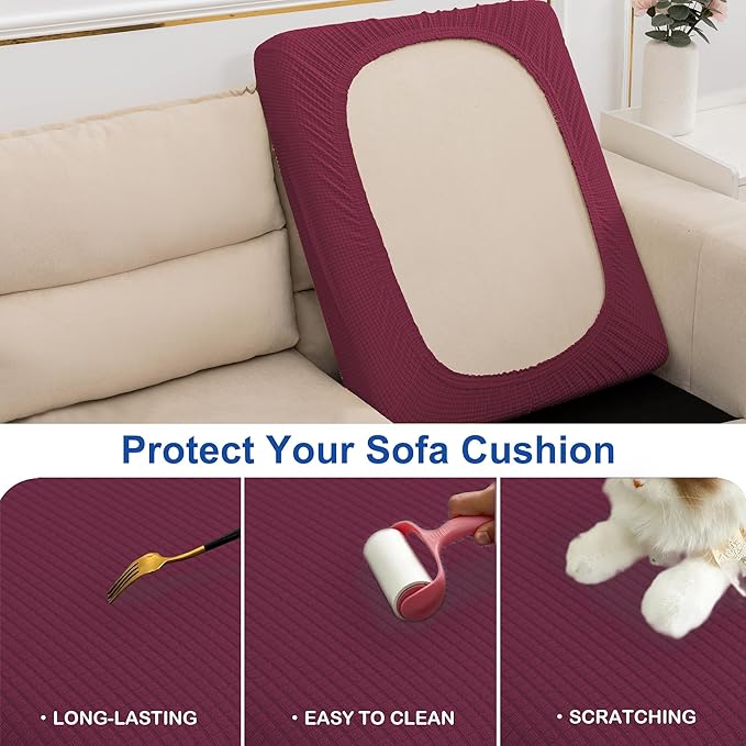 Water Repellent Sofa Couch Cushion Covers Sofa Seat Slipcover, Armchair Furniture Protector for Camper, Soft Flexibility Chair Cushion Cover, Christmas Decor (Small, Wine)
