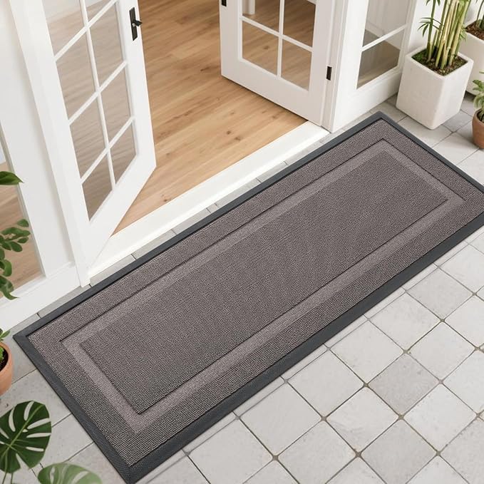 OLANLY Front Door Mat Indoor Outdoor Entrance, Waterproof All-Season, All-Weather Doormat, Sturdy Natural Rubber, Low Profile, Easy Clean Patio Porch Entryway Mat, 47x17, Taupe