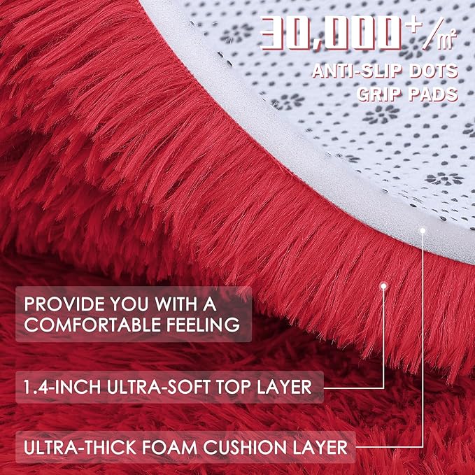OLANLY 5x8 Machine Washable Large Area Rugs for Living Room, Bedroom, Soft Fluffy Shaggy Bedside Rug, Indoor Floor Carpet for Kids Girls and Boys, Dorms, Nursery, Home Decor Aesthetic, Red