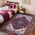 SERISSA Area Rug 3x5 Boho Rugs for Bedroom, Washable Non-Slip Living Room Rug, Ultra Soft Print Distressed Vintage Burgundy Navy Rug Low-Pile Throw Carpet for Entry Kitchen Nursery Dorm Decor