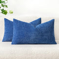 MIULEE Pack of 2 Couch Throw Pillow Covers 12x20 Inch Soft Royal Blue Chenille Lumbar Pillow Covers for Sofa Living Room Solid Dyed Cases
