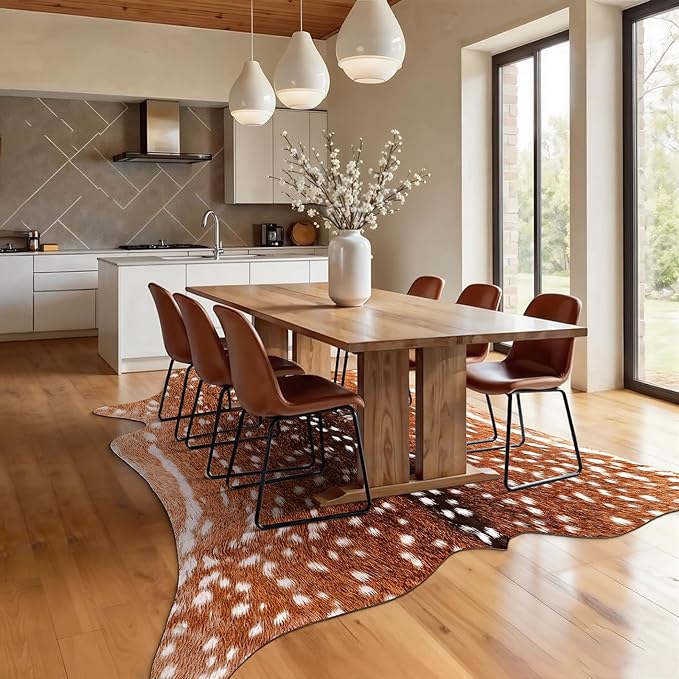 AROGAN Premium Deer Print Rug 5.2x6.2 Feet, Machine Washable Faux Fur Rug, Non-Slip Animal Print Hide Deer Skin Area Rug for Bedroom Living Room Home Decor