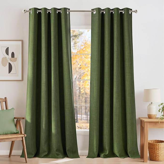 NICETOWN Faux Linen Froest Green Blackout Curtains 84 inches Long for Living Room - Privacy Panels for Bedroom, Modern Farmhouse Style Easy Care Grommet Top, 2 Panels, W52 by L84