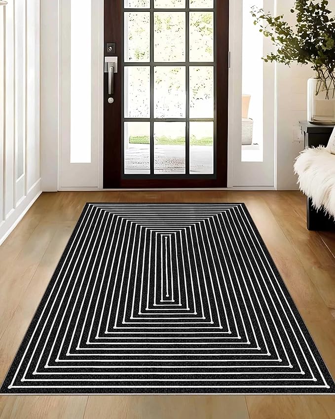 Latte&Fog 3x5 Entryway Rug Indoor, Modern Abstract Washable Area Rug, Boho Non Slip Low Pile Throw Carpet for Indoor Bedroom Bedside, Kitchen, Entry and Living Room
