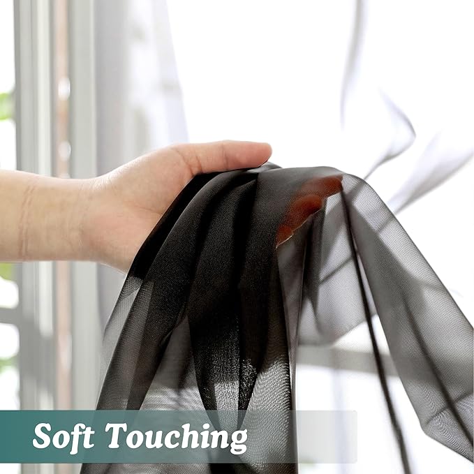 Chyhomenyc Extra Long Black Sheer Curtains 144 inch 2 Panels, Translucent Backdrop Window Scarf Drapes for Canopy Bed/Wedding/Living Room/Anniversary, 12FT Length, Each 59Wx144L in, 2PCS