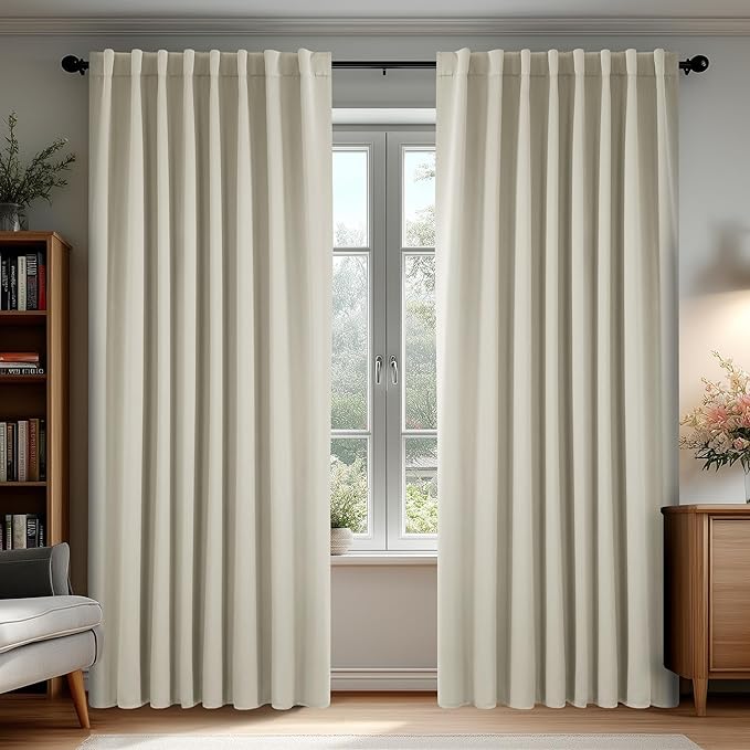 Deconovo Blackout Curtains, Thermal Insulated, W70 x L108 2 Panels, Back Tab, Machine Washable, Room-Darkening Drapes for Bedroom/Living Room Light Beige