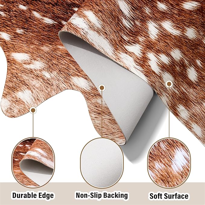 AROGAN Premium Deer Print Rug 5.2x6.2 Feet, Machine Washable Faux Fur Rug, Non-Slip Animal Print Hide Deer Skin Area Rug for Bedroom Living Room Home Decor