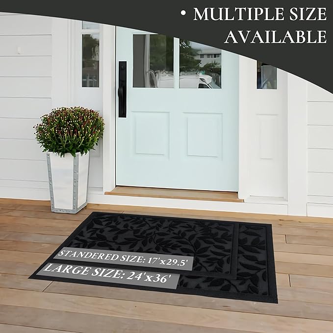 Black Leaves Outdoor Indoor Entrance Doormats, Absorbent Durable Heavy Duty Welcome Front Door Mat,Thick Natural Rubber Back,Easy Clean Entryway Mat 23x35 Inch, Low Profile