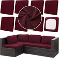 8Pcs Outdoor Cushion Covers, Patio Cushion Covers,Stretch Elastic Slipcovers, Replacement Washable & Reusable Furniture Protector for Patio Couch,Thick Jacquard Fabric(Wine Red, Cover Only)