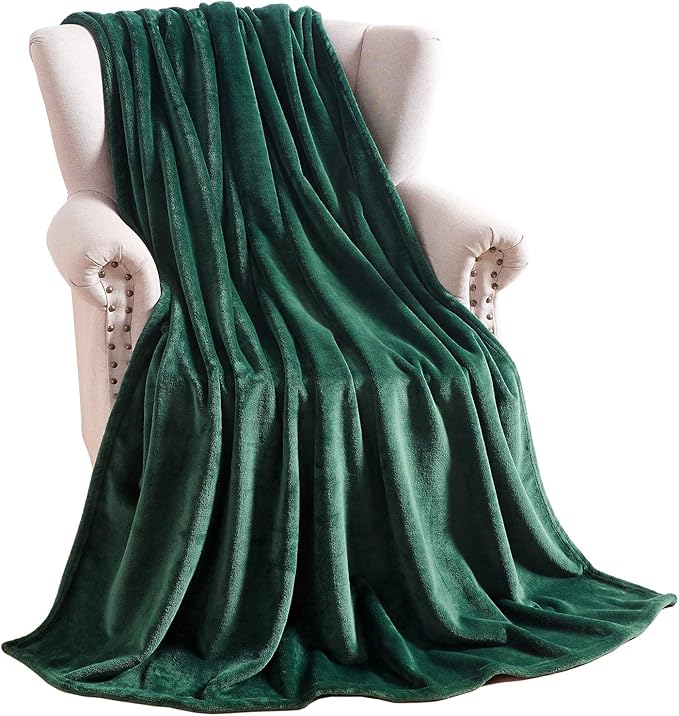 TASTHROW Large Flannel Fleece Throw Blanket, 50×70 Inch - Cozy Lightweight Thick Blanket - All Seasons Suitable for Women, Men and Kids (Two Pack, DarkGreen)