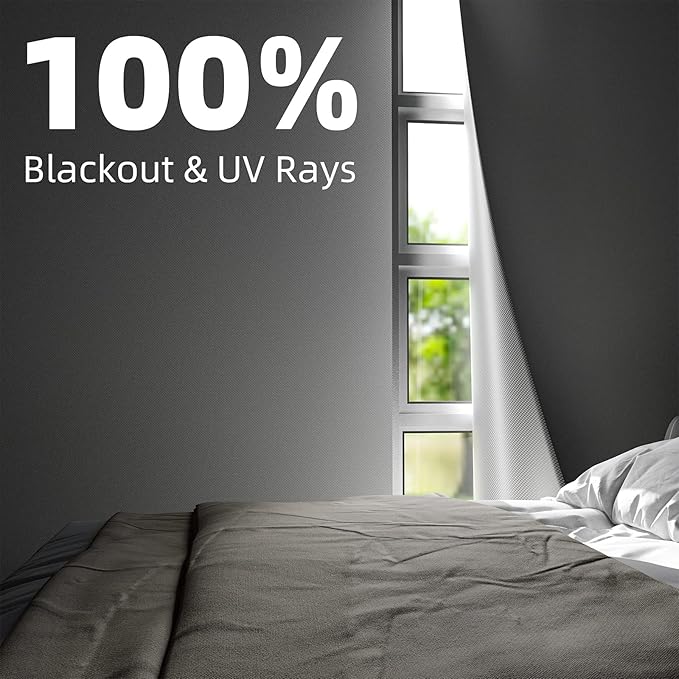 NIGHTON Portable Blackout Curtains 71"×59", Strong Hook and Loop Tape Strips with Adhesive, Cuttable Blackout Window Cover, 100% Black Out Material Blinds for Baby Nursery or Travel - White - 10