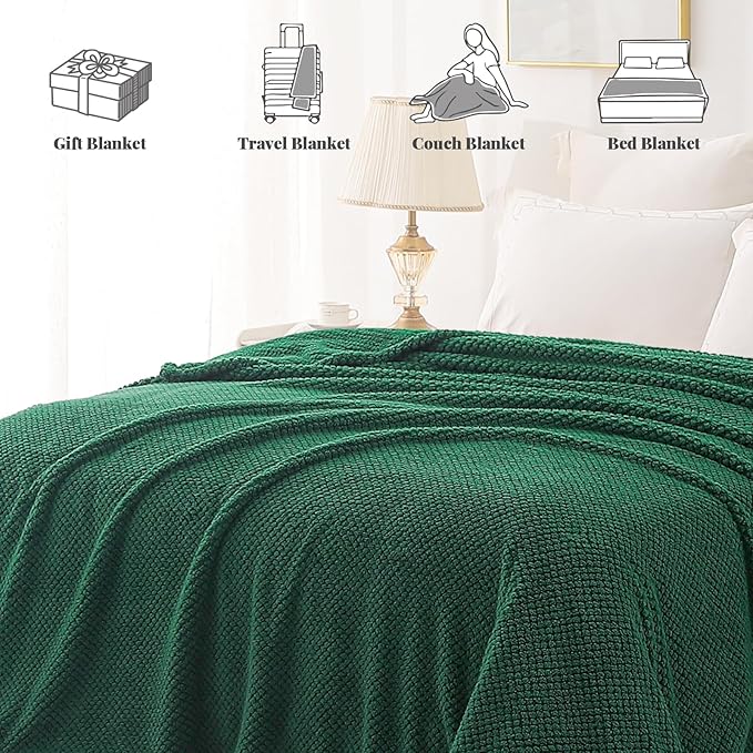 Whale Flotilla Extra Large Fuzzy Fleece Throw Blanket for Couch, 50x70 Inch Fluffy Warm Soft Jacquard Blankets for All Season, Lightweight and Cozy, Emerald Green