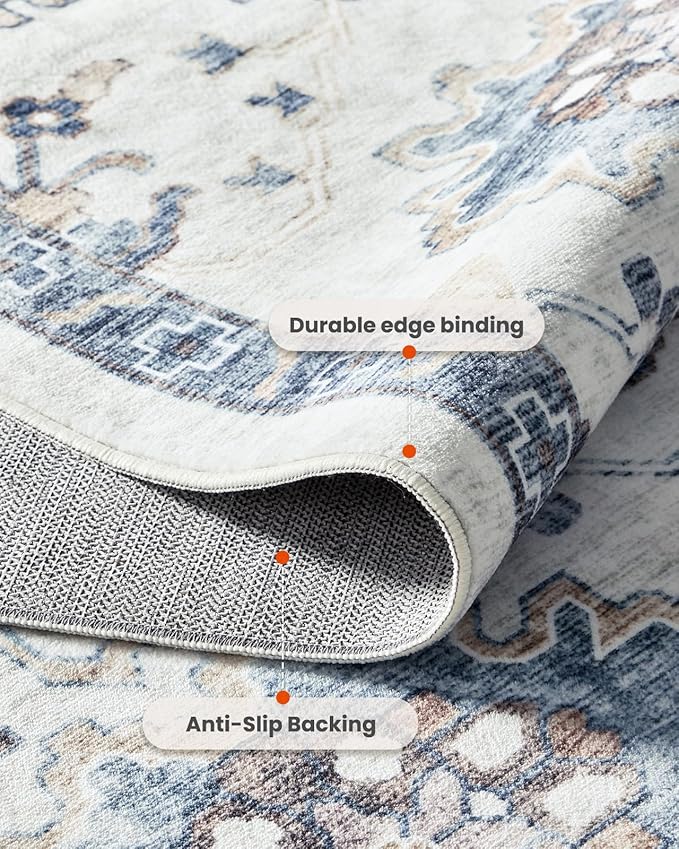 AMADA HOMEFURNISHING 5x7 Area Rugs, Washable Living Room Rug Low-Profile with Non-Slip Backing & Durable Edge Binding, Vintage 5x7 Rugs for Living Room, Bedroom, Dining Room