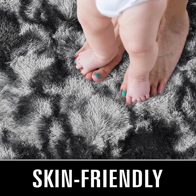 TWINNIS Super Soft Shaggy Rugs Fluffy Carpets 5x7 Feet, Indoor Modern Plush Area Rugs for Living Room Bedroom Kids Room Nursery Home Decor, Upgrade Anti-Skid Fuzzy Rug, Black and Grey