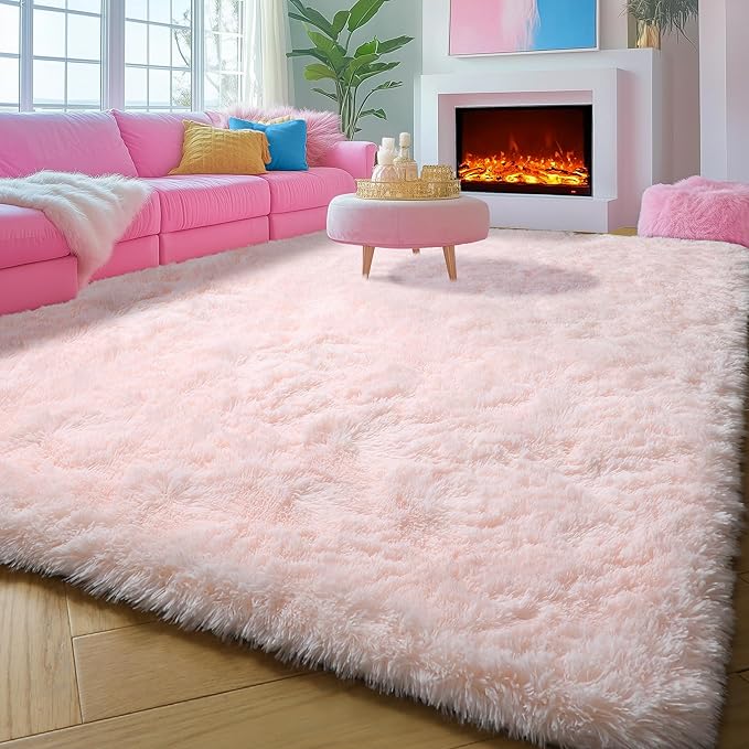 ONASAR Pink Area Rugs for Living Room Girls Bedroom, 5x8 Fluffy Bedside Throw Rug, Soft Cute Plush Shaggy Indoor Floor Carpet for Nursery Kids Boys Teen Dorm Office Home Decor Aesthetic