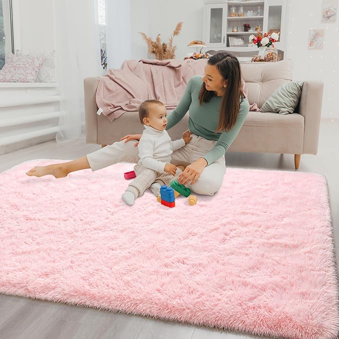 Chicrug Soft Area Rugs for Bedroom Living Room Plush Fluffy Rug 4x6 Feet, Shag Furry Area Rug Carpet Non Shedding for Nursery Children Kids Girls Room Home Decorative, Pink