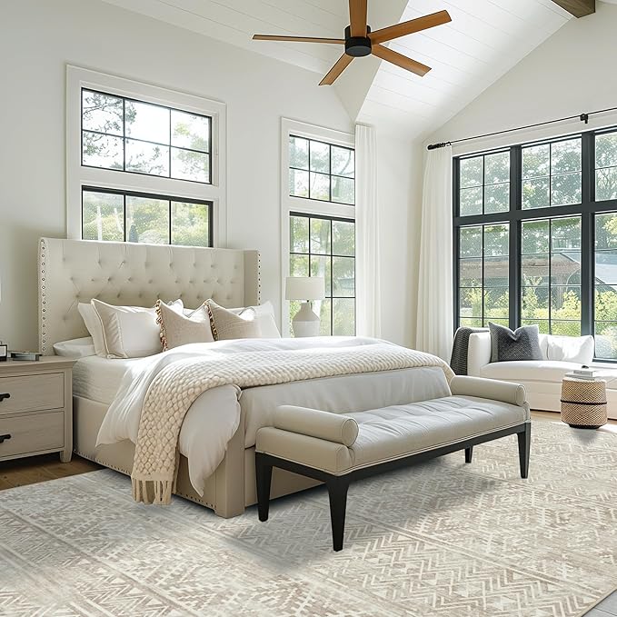 6x9 Area Rugs Washable Rug: Anti-Skid Abstract Modern Living Room Rug Soft Thin Carpets Indoor Floor Non-Shedding Carpet for Bedroom Dining Farmhouse Nursery Home Office (Beige/Light Brown, 6'x9')