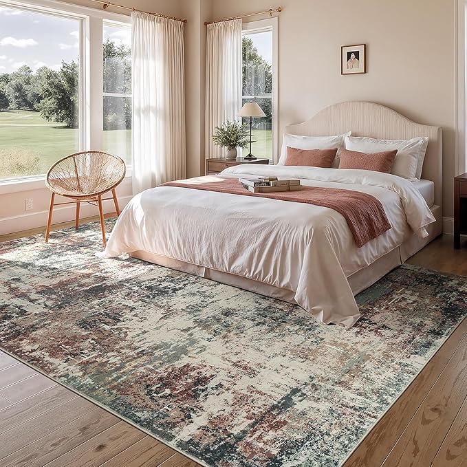 Rugflix 8x10 Area Rugs for Living Room, Washable Large Rug Stain-Resistant Low Pile, Modern Carpet for Dining Room Home Office Kid Room Nursery Bedroom, Rust
