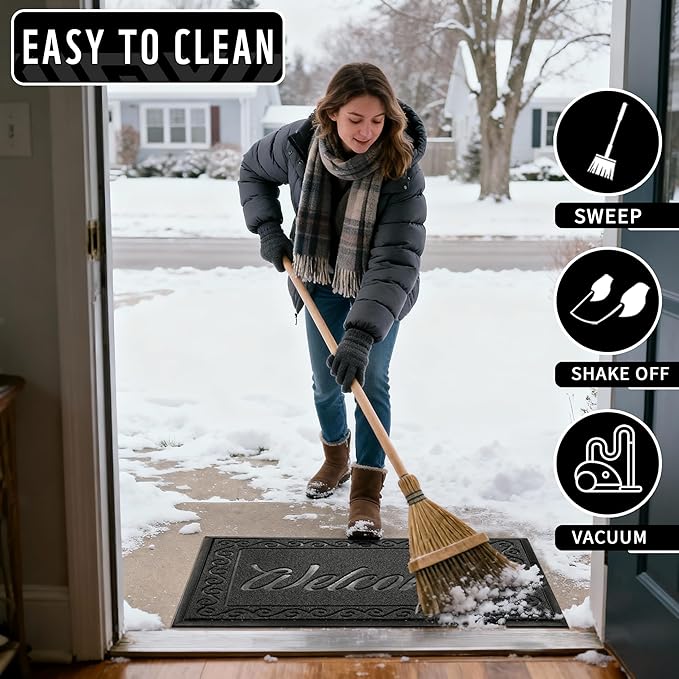 Yimobra Welcome Mat Outdoor Indoor, Waterproof Heavy Duty Front Door Mat Outside Entrance, Extra Sturdy Non-Slip Doormat, Low Profile, Dirt Trapping, 36x24 Inches, Black