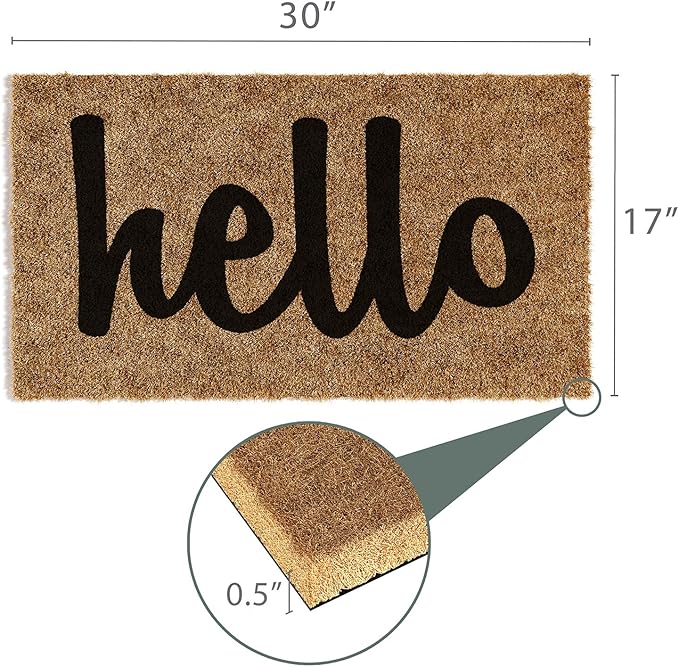 Barnyard Designs Doormat Welcome Mat for Outdoors, Large Front Door Entrance Mat, Brown (Thick Hello, 30x17)