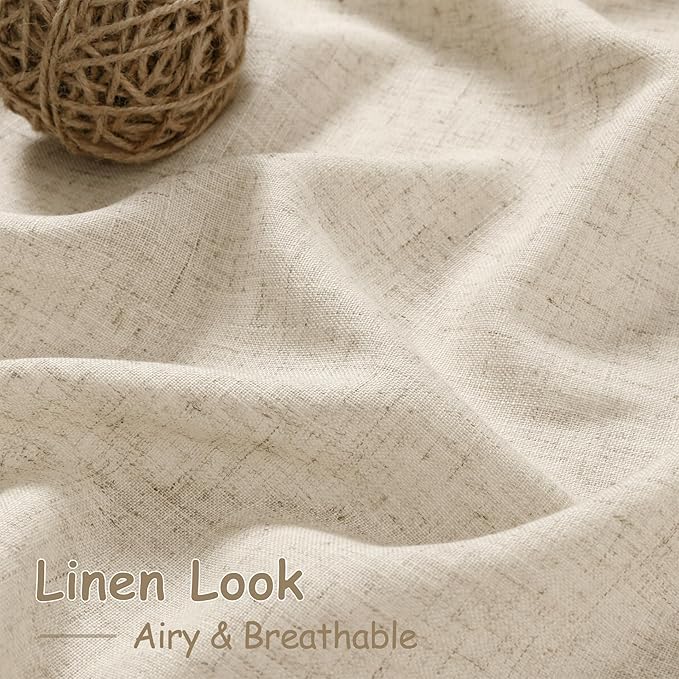 Extra Long Curtain 38x108 inches Long 2 Panels Set Back Tab Beige Linen Drapes for Living Room Neutral Farmhouse Light Filtering Semi Sheer Linen Curtains 108 inch Length for Large Window 9 FT Tall