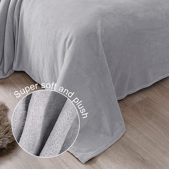 Exclusivo Mezcla Fleece Blanket Twin Size for Bed, Super Soft and Warm, All Season, Cozy, Plush, Lightweight, 60x80 Inches Light Grey