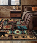 YIHOUSE Rustic Cabin Area Rug 4x6,Machine Washable Lodge Bear Rug,Non-Slip Low Pile Print Pattern Western Rug for Living Room Bedroom