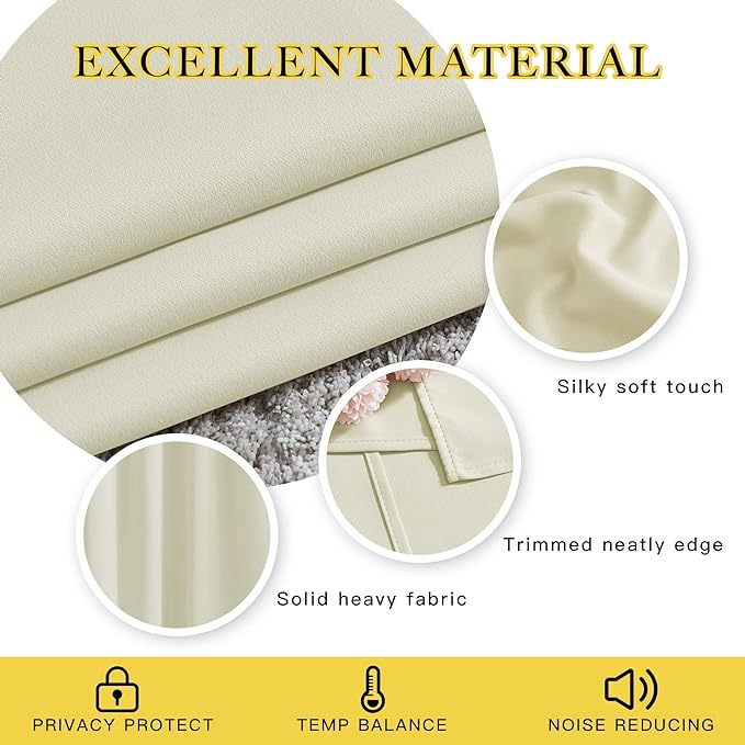 NICETOWN Room Darkening Curtains 108 inch Length - Grommet Thermal Insulated Window Treatments Solid Panels for Living Room/Bedroom/Villa, W52 x L108, 1 Pair, Beige