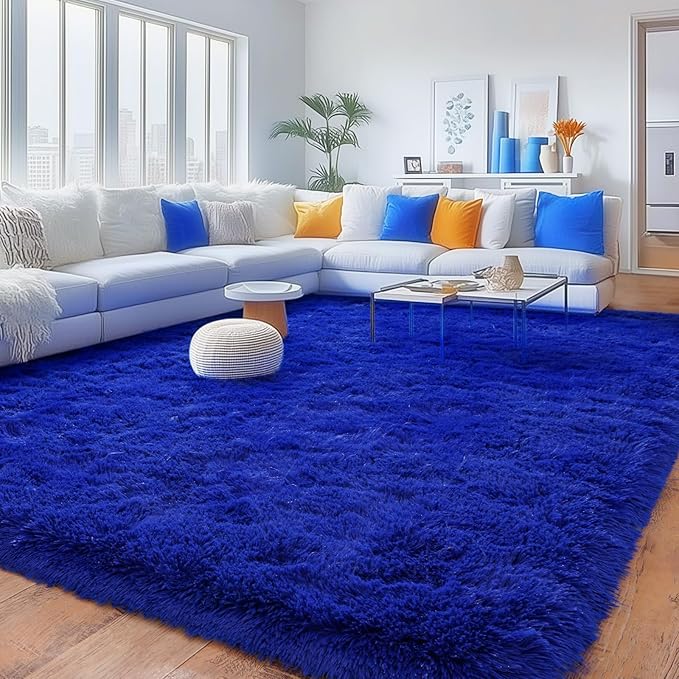 Rugs for Living Room 8x10, Soft Shaggy Modern Shag Area Rug for Bedroom, Upgrade Non-Slip Plush Fluffy Carpet for Kids Boys Girls Room Home Decor Aesthetic, Royal Blue
