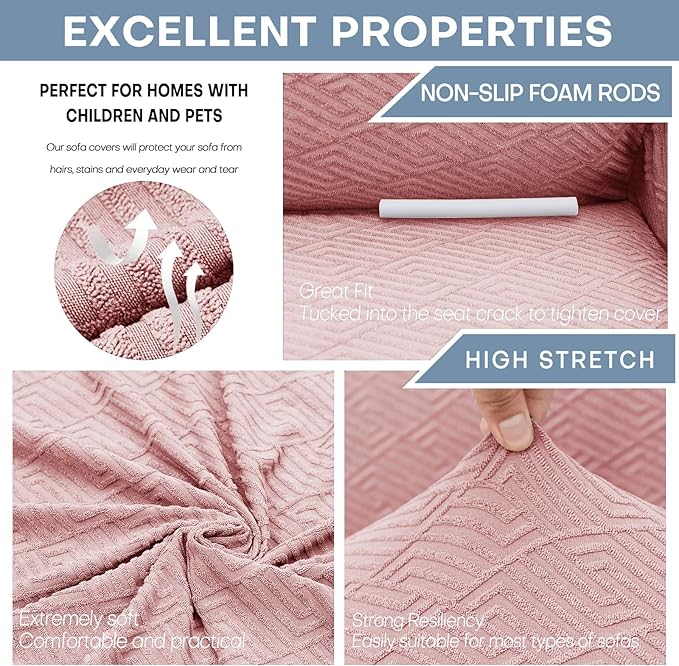 ZNSAYOTX 1 Piece Jacquard Chair Slipcovers for Living Room High Stretch Chair Covers with Arms Anti Slip Pets Friendly Couch Sofa Armchair Cover Furniture Protector (Small,New Pattern Rose)