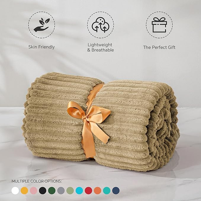 BEDELITE Fleece Throw Blanket for Couch – 3D Ribbed Jacquard Soft and Warm Decorative Fuzzy Blanket – Cozy, Fluffy, Plush Lightweight Brown Throw Blankets for Bed, Sofa, 50x60 inches