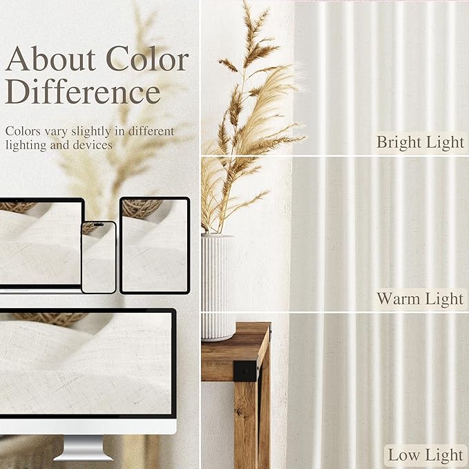 Cream Linen 102 Inch Long Curtains for Living Room 2 Panels Back Tab Rod Pocket Cream Semi Sheer Extra Long Curtains Linen Soft Material Light Filtering Window Panel Drapes for Dining Room 60x102