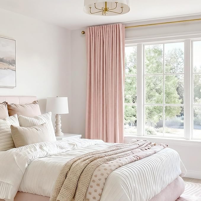 100% Blackout Shield Linen Blackout Curtains for Bedroom 84 Inches Long, Back Tab/Rod Pocket Living Room Drapes, Thermal Insulated Blackout Curtains 1 Panel Set, 100" W x 84" L, Blush Pink