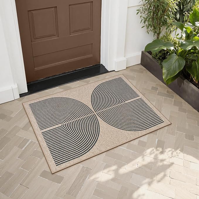 Lahome Enfys Rainbow Easy Jute Rug, 2x3 Farmhouse Kitchen Rugs Non Slip Washable Entryway Rug, Neutral Non Slip Non Shedding Low Pile Indoor Outdoor Door Mats for Porch Foyer