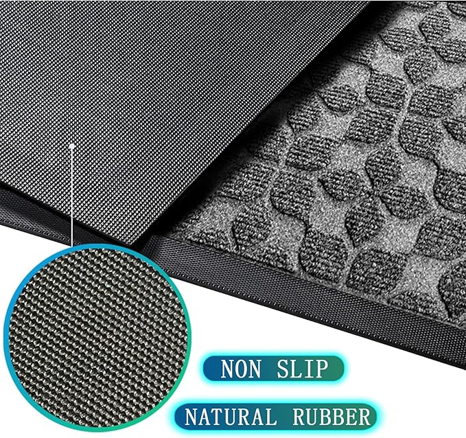 Bulijojo Sturdy Front Entrance Doormats,Durable Heavy Duty Welcome Mat,Thick Absorbent Natural Rubber Non Slip Mat,Easy Clean Entryway Mat 17"x30" Geometric Grey
