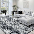 Washable Area Rugs 7x10 Non-Slip Modern Abstract Soft for Living Room Entryway Bedroom Nursery, Print Pattern, Black Navy Blue Gray
