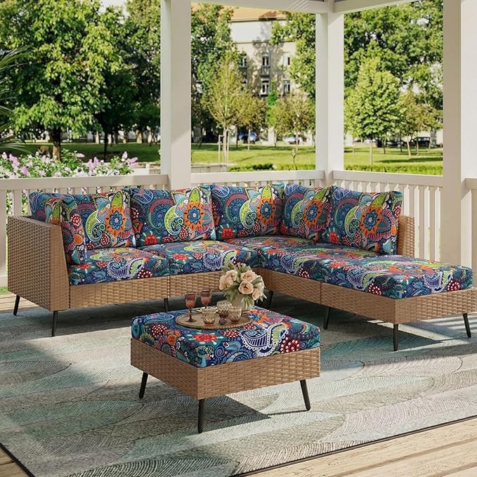 hyha Printed Couch Cushion Covers, Floral Sofa Covers Washable for 2 Cushion Couch, Stretch Pattern Outdoor Cushion Covers for Patio Furniture with Elastic Bottom(Medium, Paisley)