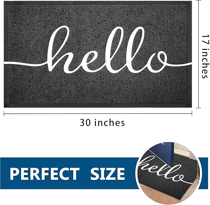 EARTHALL Door Mat Outside Inside Hello Doormat, 30"x17.5", Durable Floor Mat Non Slip Mat Ultra Absorb Mud Easy Clean Front Doormat for Garage, Entryway, Patio, High Traffic Areas, Black